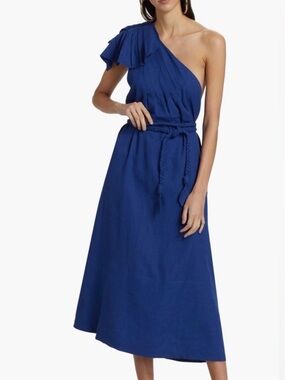 Farm Rio One-Shoulder Royal Blue Midi Dress without belt. Great for summer!